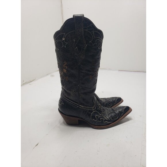 Corral Vintage C2108 Women’s Cowboy Boots 6M Black Lizard Distressed Western - Picture 2 of 10